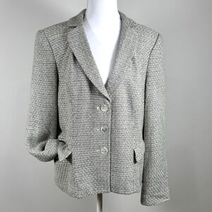 Talbots Silk Blend Blazer Jacket Gray Silver Textured Career Womens 12